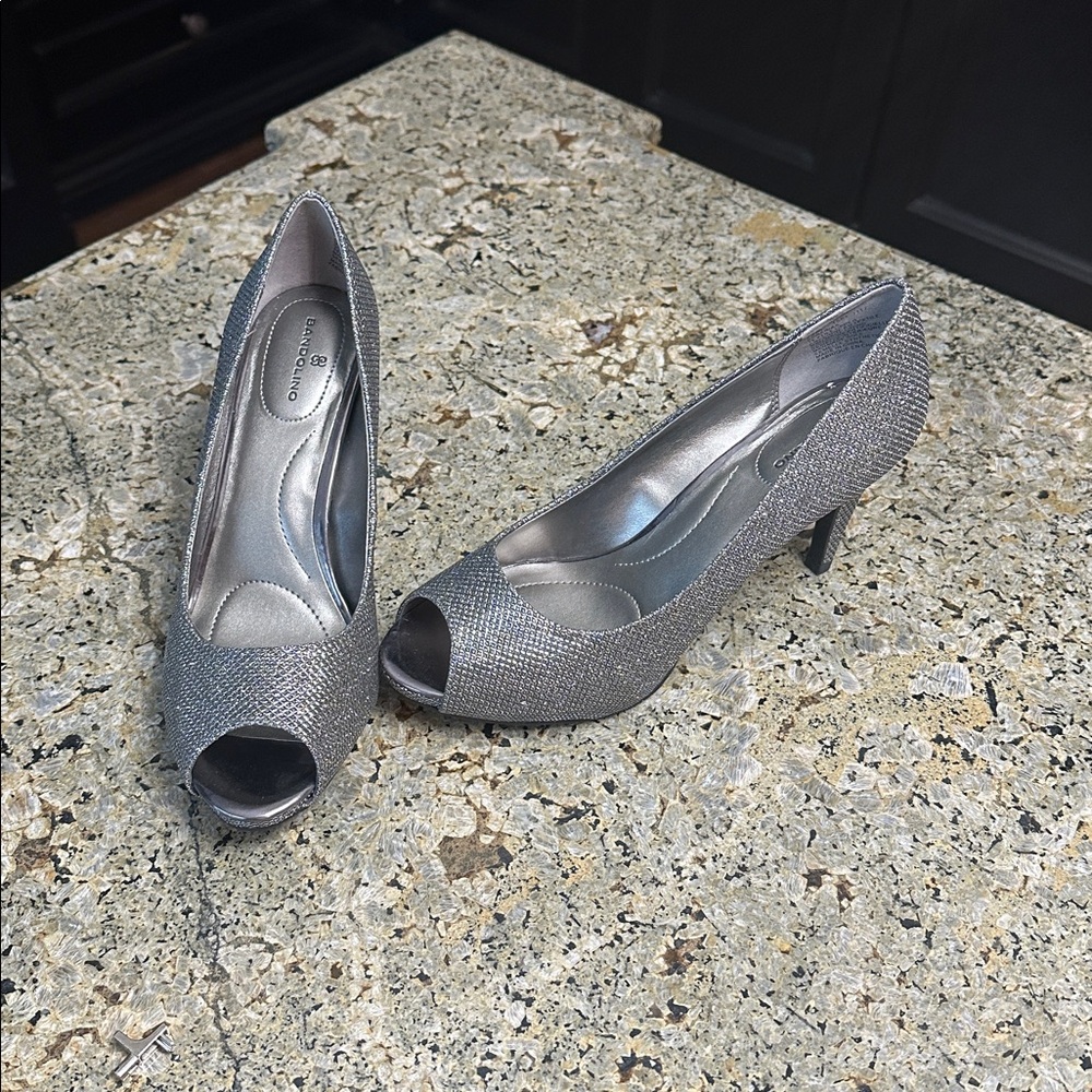 Charming Charlie Glittering Silver Peep Toe Heels never worn